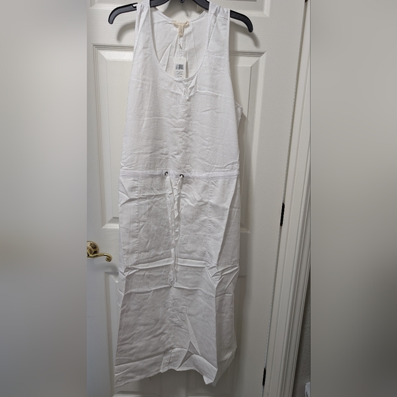 Eileen Fisher Drawstring Organic Cotton Midi Dress white size XL NWT - Picture 2 of 6